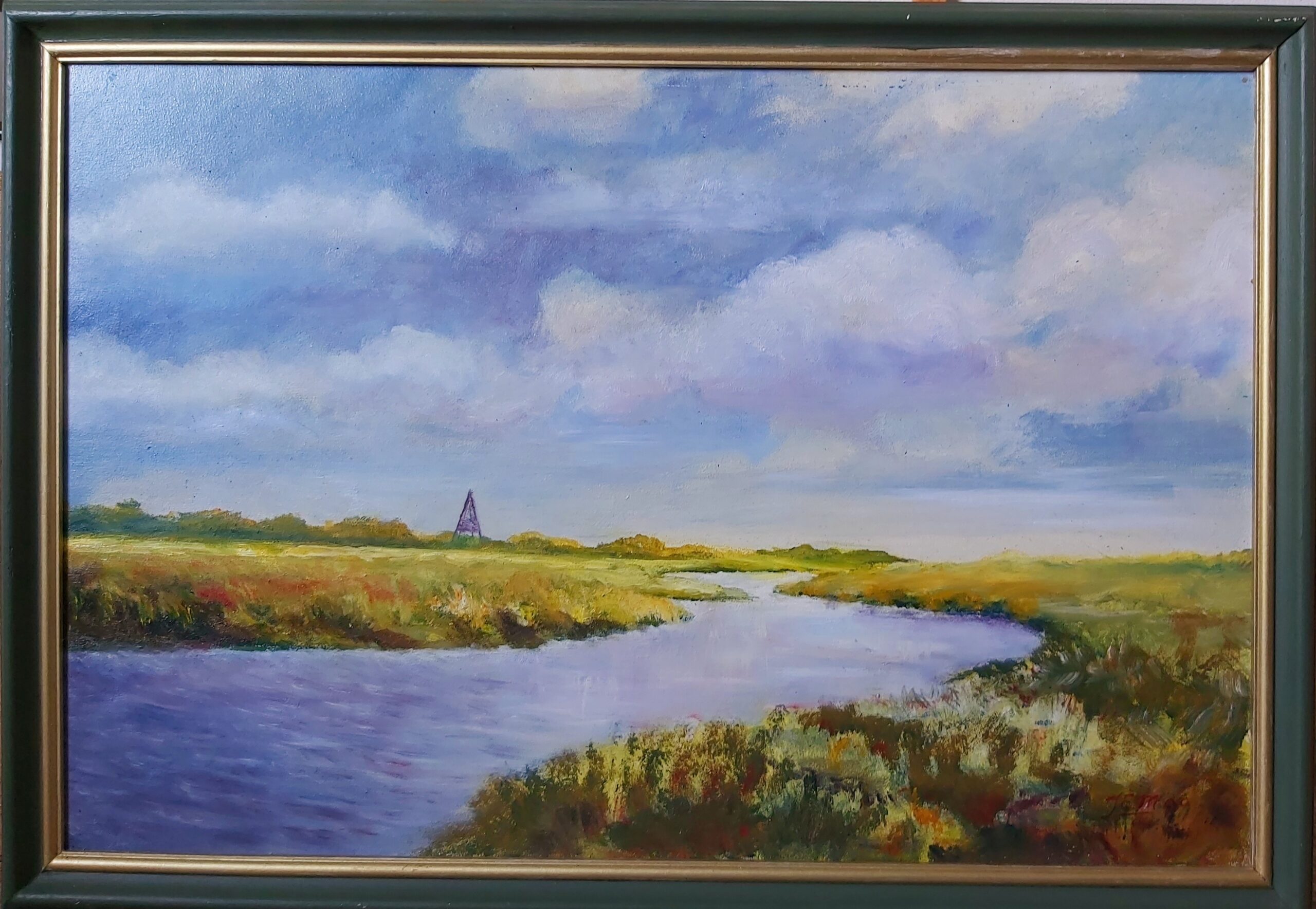 139 Schiermonnikoog, kwelder en baken, olieverf, 1999 (40x59)