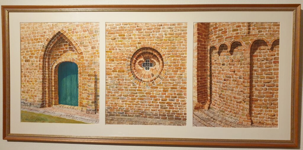 149 Muur kerk Oldenzijl, aquarel, 2000