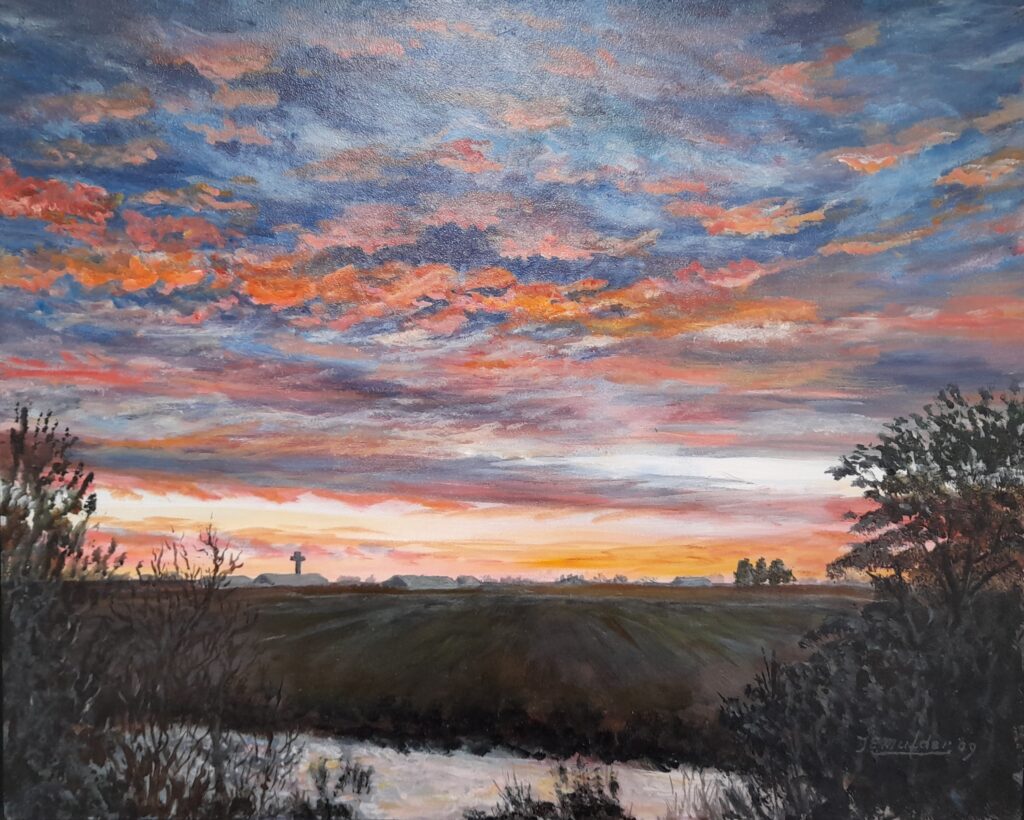 324 Zonsopkomst boven Urkervaart, acryl, 2009